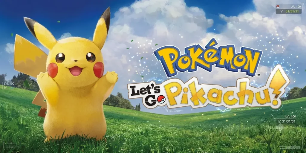 Pokémon Let's Go Pikachu Switch NSP XCI key art featuring Pikachu in a grassy field with the official game logo.