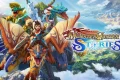 Monster Hunter Stories key art showing a young Rider mounted on a Rathalos, surrounded by various Monsties including Tigrex, Lagiacrus, and Nargacuga.