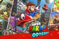 Super Mario Odyssey Switch NSP XCI promotional artwork featuring Mario, Cappy, New Donk City, and multiple kingdoms from the Nintendo Switch adventure.
